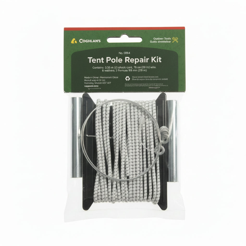 Coghlan's Tent Pole Repair Kit mit Gummizugseil, Draht, Unterlegscheiben und Aluminium-Reparaturhülsen