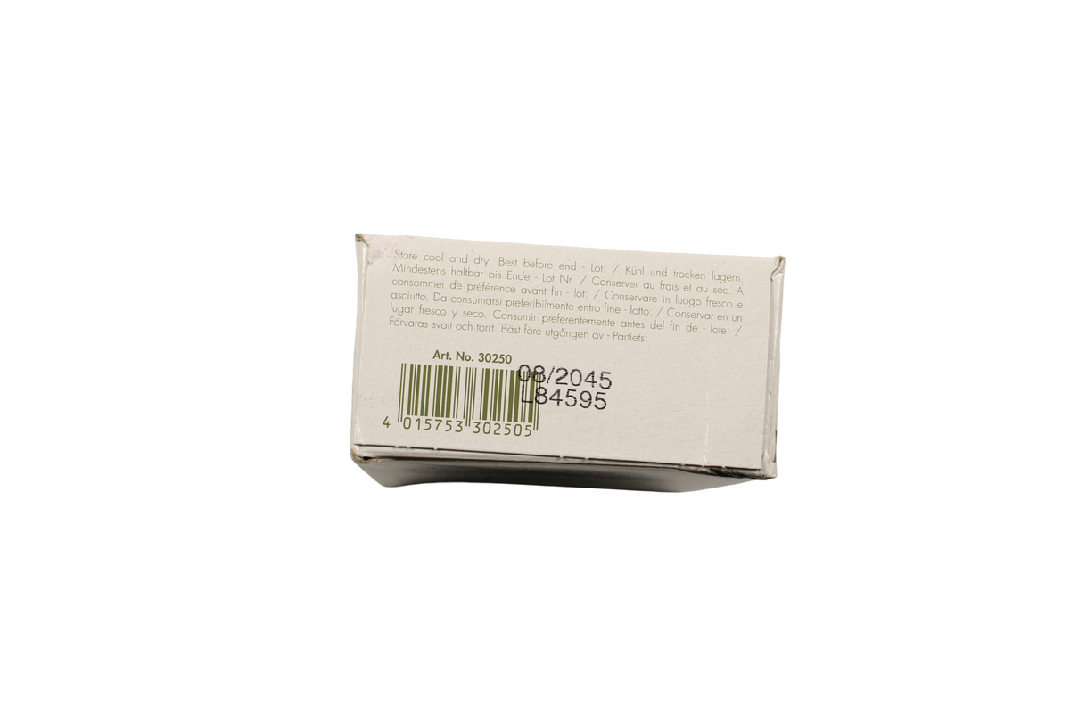 Unterseite der NRG-5-Packung mit Barcode und Produktangaben